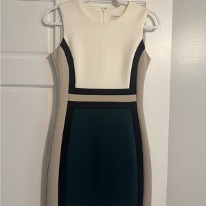 Calvin Klein Colorblock Sheath Dress in Ivory, Taupe & Hunter Green